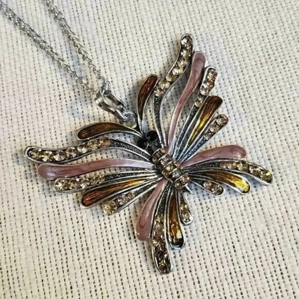 Art Nouveau Butterfly Necklace Brown Orange